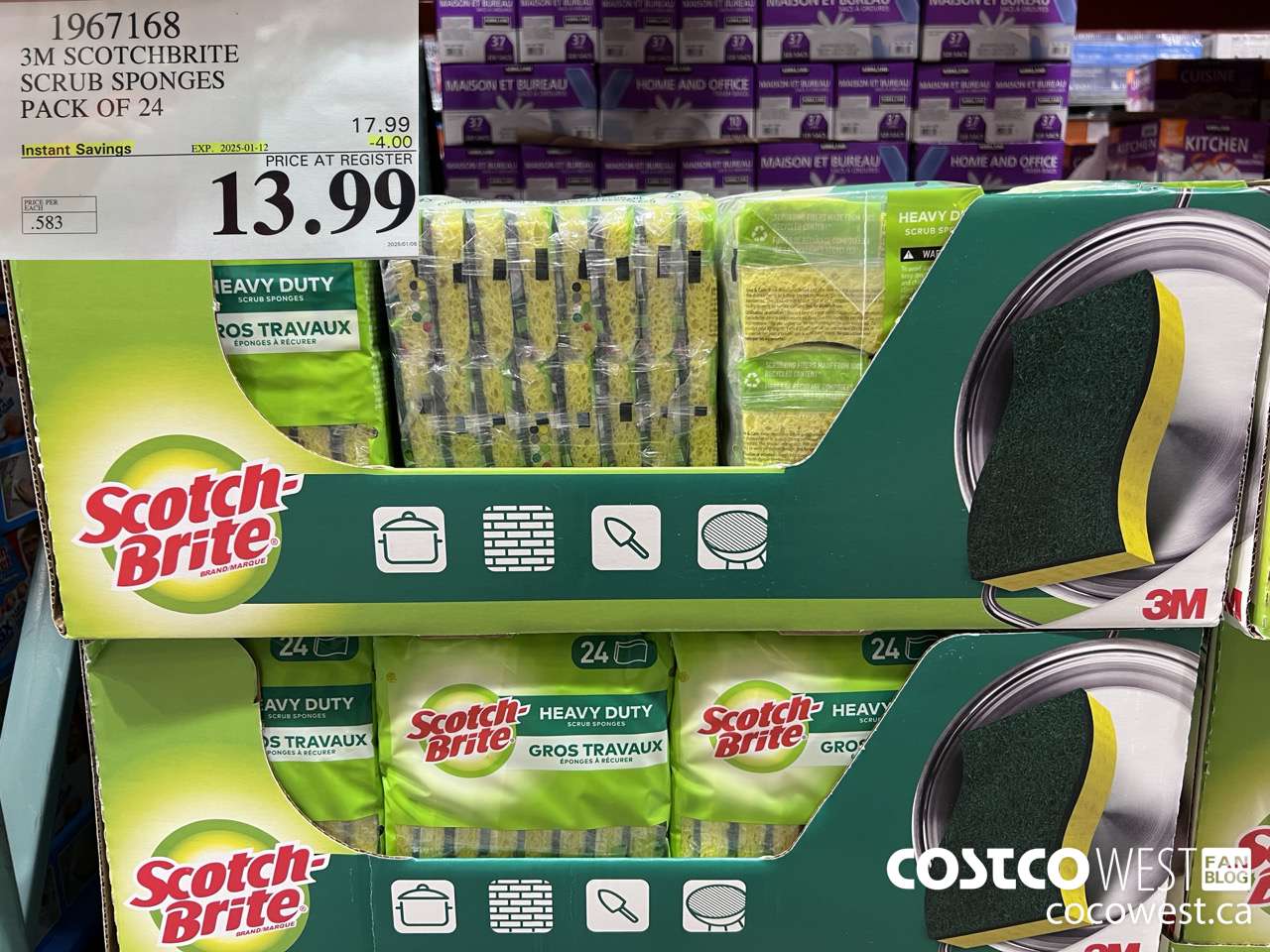 1967168 3M SCOTCHBRITE SCRUB SPONGES PACK OF 24 ($4.00 INSTANT SAVINGS EXPIRES ON 2025-01-12) $13.99