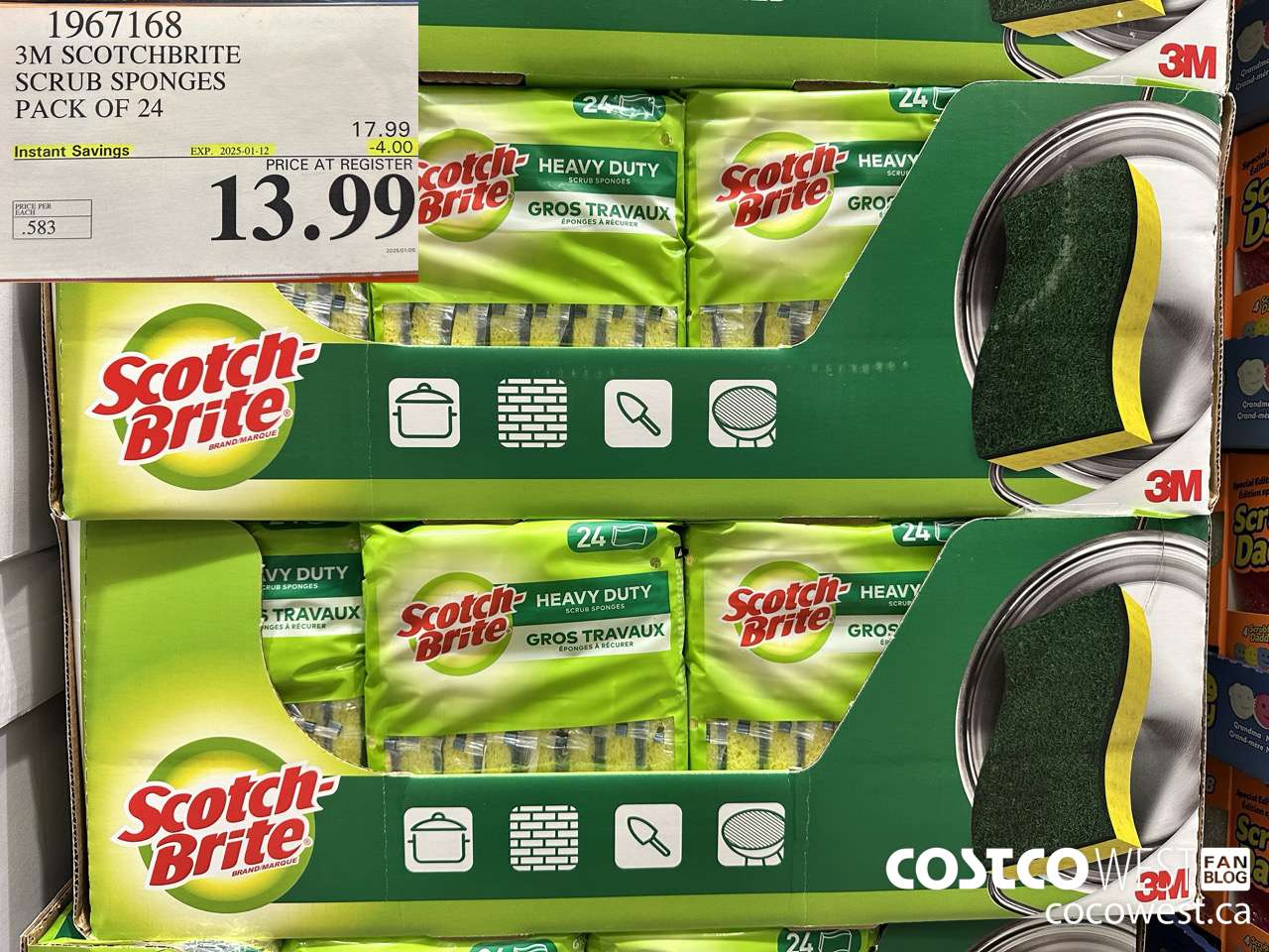 1967168 3M SCOTCHBRITE SCRUB SPONGES PACK OF 24 ($4.00 INSTANT SAVINGS EXPIRES ON 2025-01-12) $13.99
