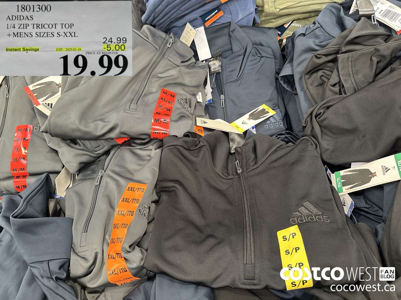 1801300 ADDIAS 1/4 ZIP TRICOT TOP MENS SIZES S-XXL ($5.00 INSTANT SAVINGS EXPIRES ON 2025-01-19) $19.99