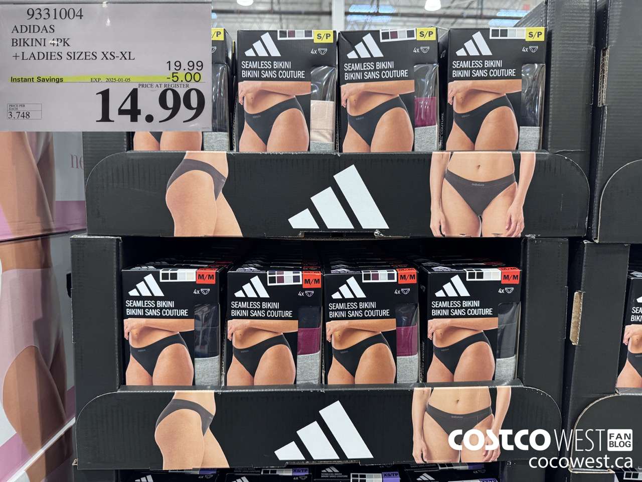 9331004 ADIDAS BIKINI 4PK LADIES SIZES XS-XL ($5.00 INSTANT SAVINGS EXPIRES ON 2025-01-05) $14.99