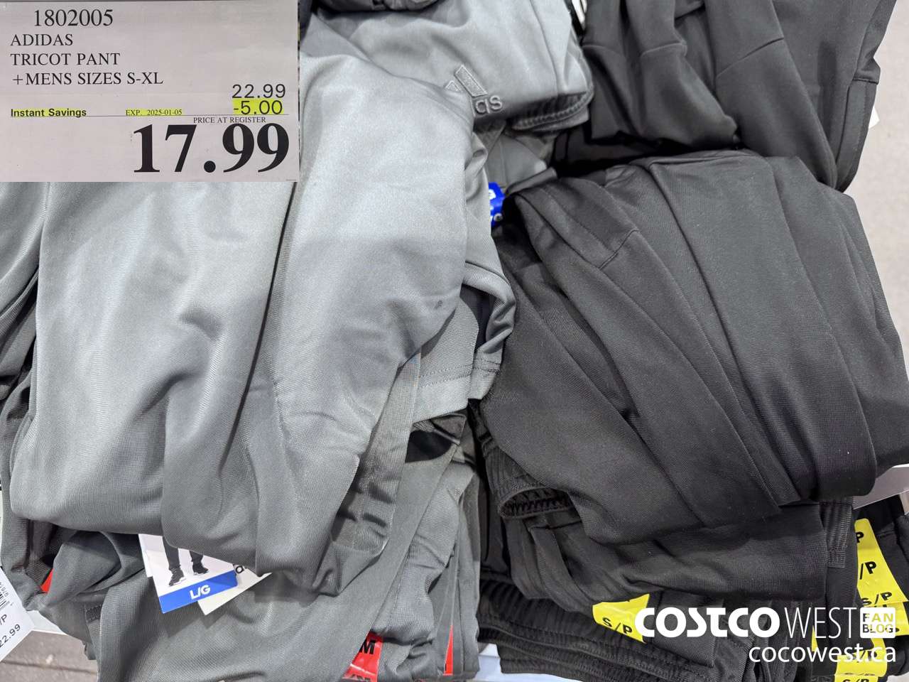 1802005 ADIDAS TRICOT PANT MENS SIZES S-XXL ($5.00 INSTANT SAVINGS EXPIRES ON 2025-01-05) $17.99