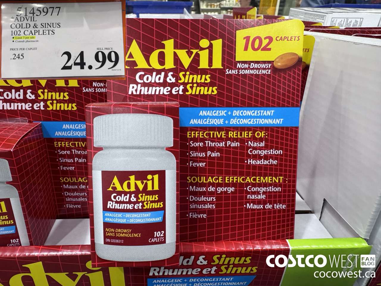 5145977 ADVIL COLD & SINUS 102 CAPLETS $24.99
