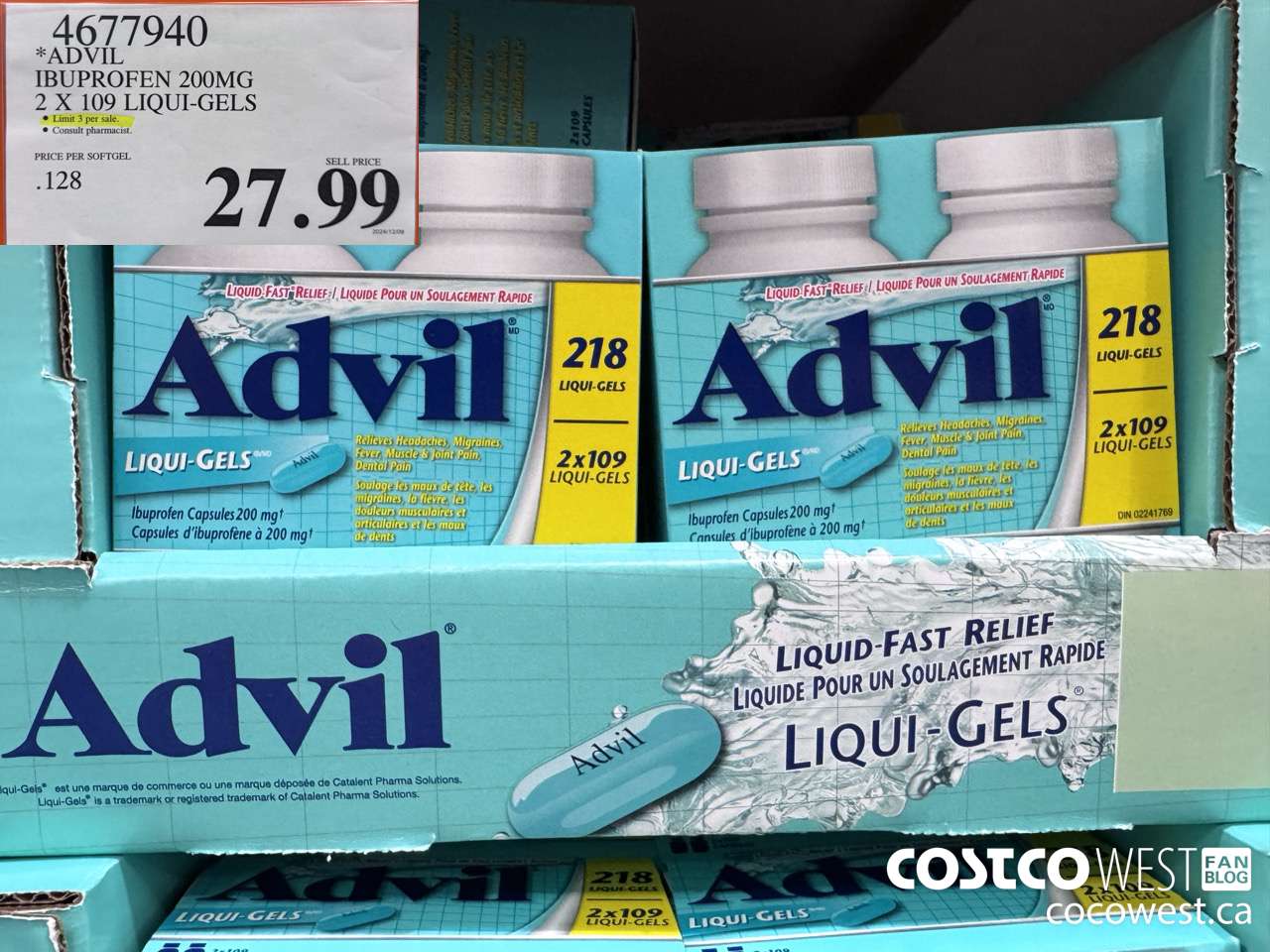 4677940 ADVIL IBUPROFEN 200MG 2 X 109 LIQUI-GELS $27.99