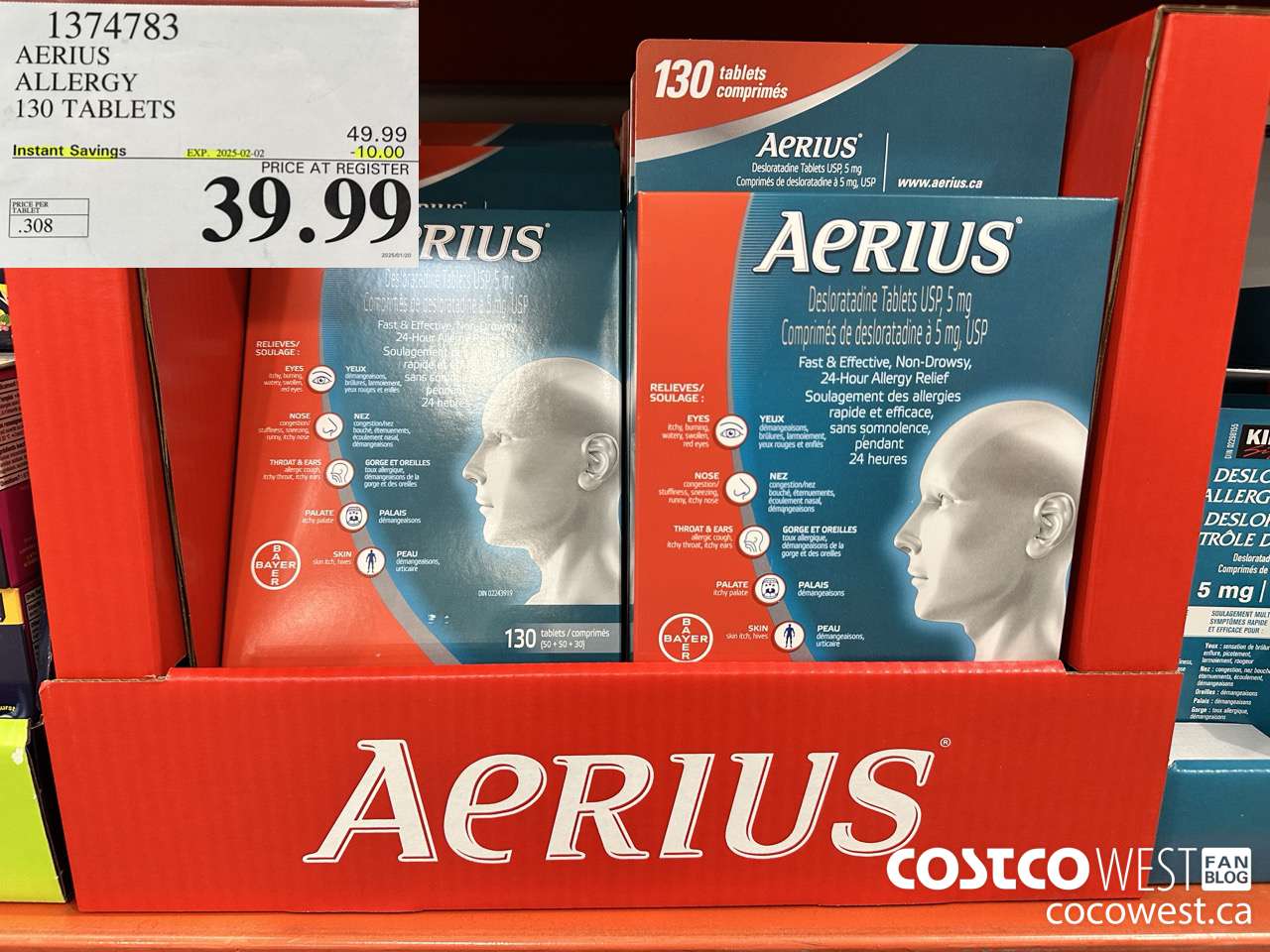 1374783 AERIUS ALLERGY 130 TABLETS ($10.00 INSTANT SAVINGS EXPIRES ON 2025-02-02) $39.99