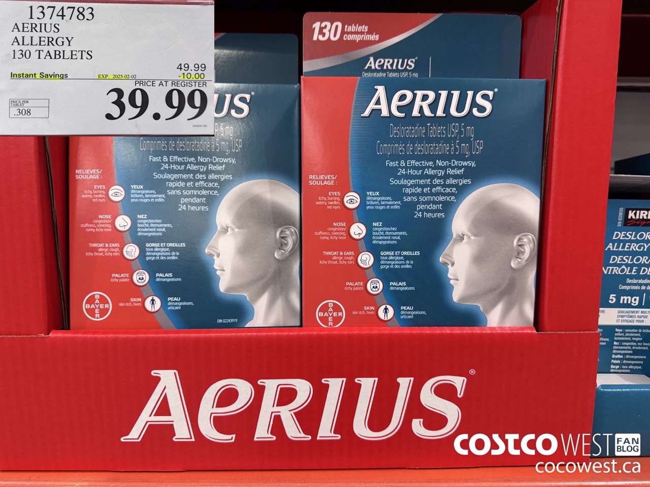1374783 AERIUS ALLERGY 130 TABLETS ($10.00 INSTANT SAVINGS EXPIRES ON 2025-02-02) $39.99