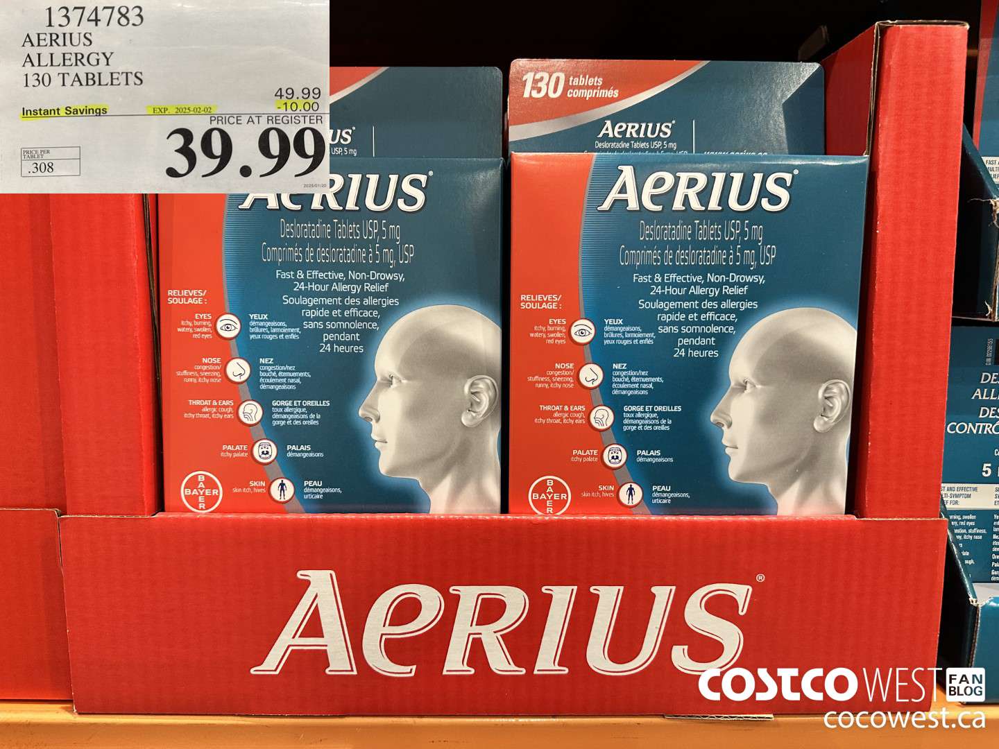 1374783 AERIUS ALLERGY 130 TABLETS ($10.00 INSTANT SAVINGS EXPIRES ON 2025-02-02) $39.99