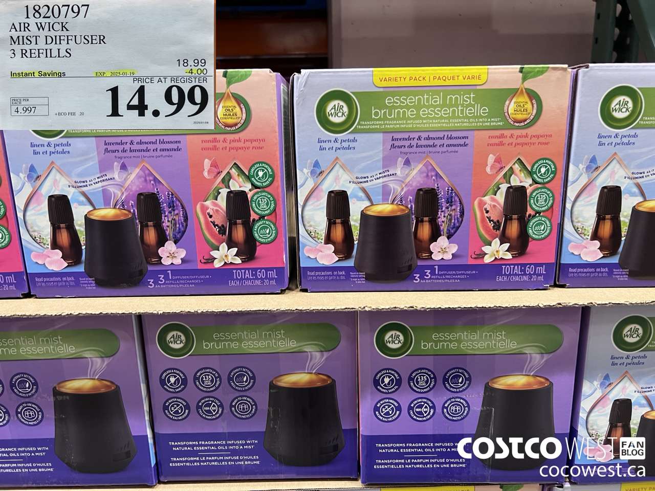 1820797 AIR WICK MIST DIFFUSER 3 REFILLS ($4.00 INSTANT SAVINGS EXPIRES ON 2025-01-19) $14.99