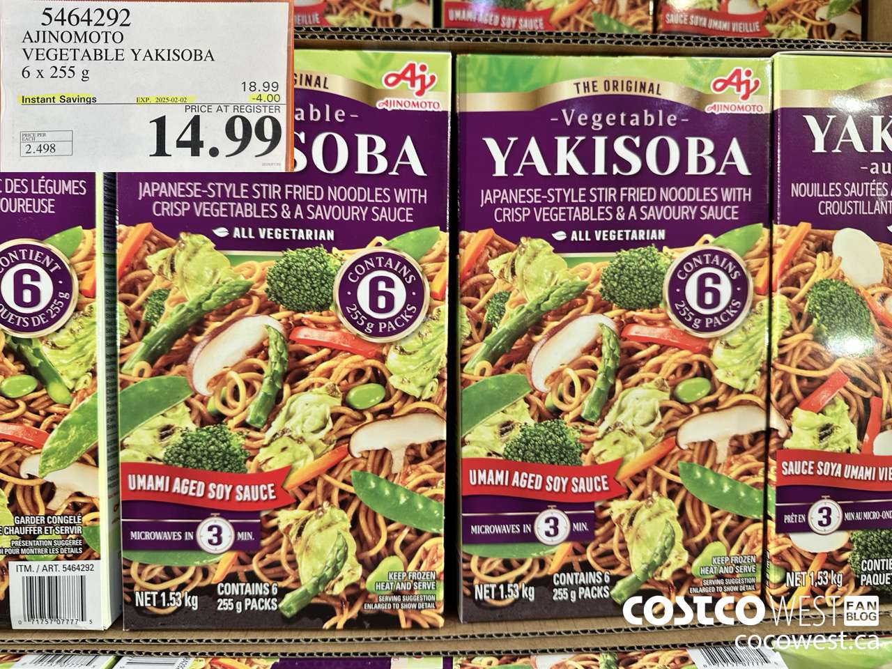 5464292 AJINOMOTO VEGETABLE YAKISOBA 6 x 255 g ($4.00 INSTANT SAVINGS EXPIRES ON 2025-02-02) $14.99