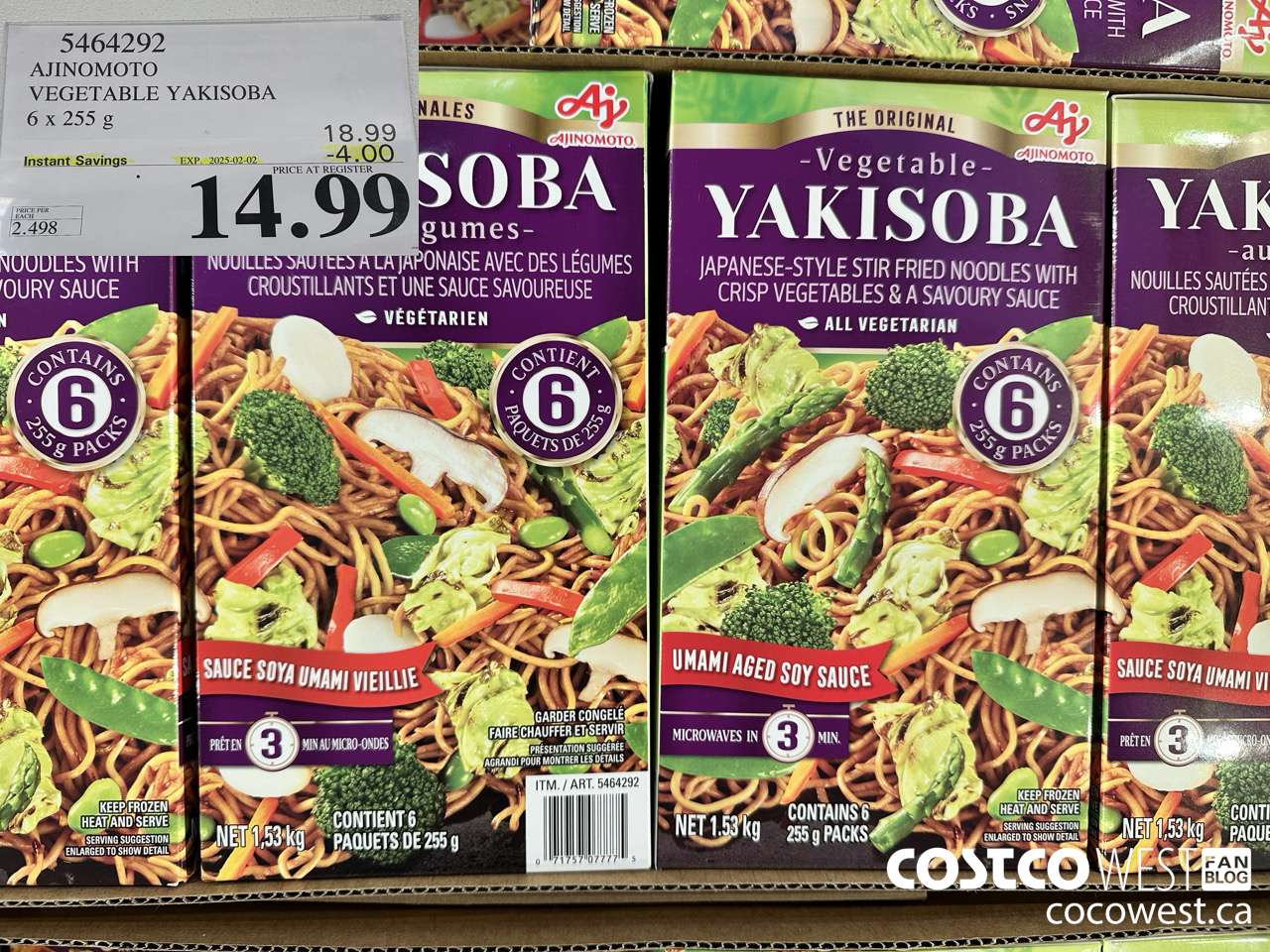 5464292 AJINOMOTO VEGETABLE YAKISOBA 6 x 255 g ($4.00 INSTANT SAVINGS EXPIRES ON 2025-02-02) $14.99