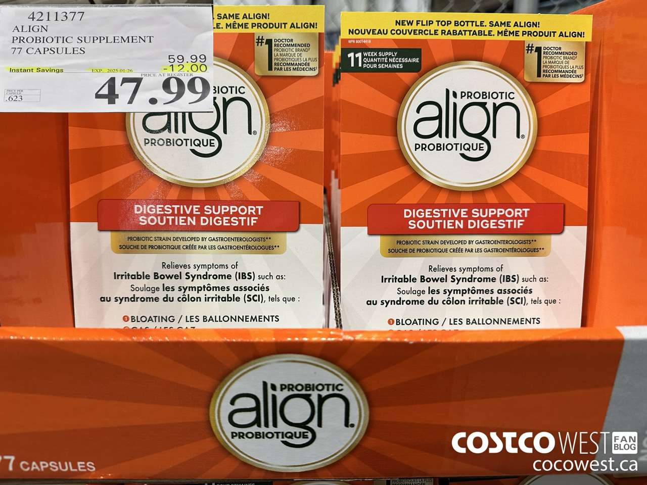 4211377 ALIGN PROBIOTIC SUPPLEMENT 77 CAPSULES ($12.00 INSTANT SAVINGS EXPIRES ON 2025-01-26) $47.99