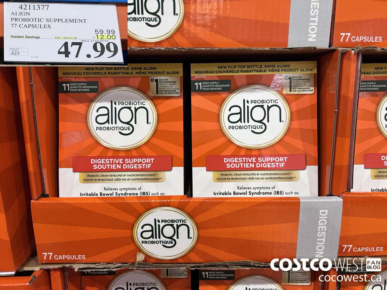 4211377 ALIGN PROBIOTIC SUPPLEMENT 77 CAPSULES ($12.00 INSTANT SAVINGS EXPIRES ON 2025-01-26) $47.99