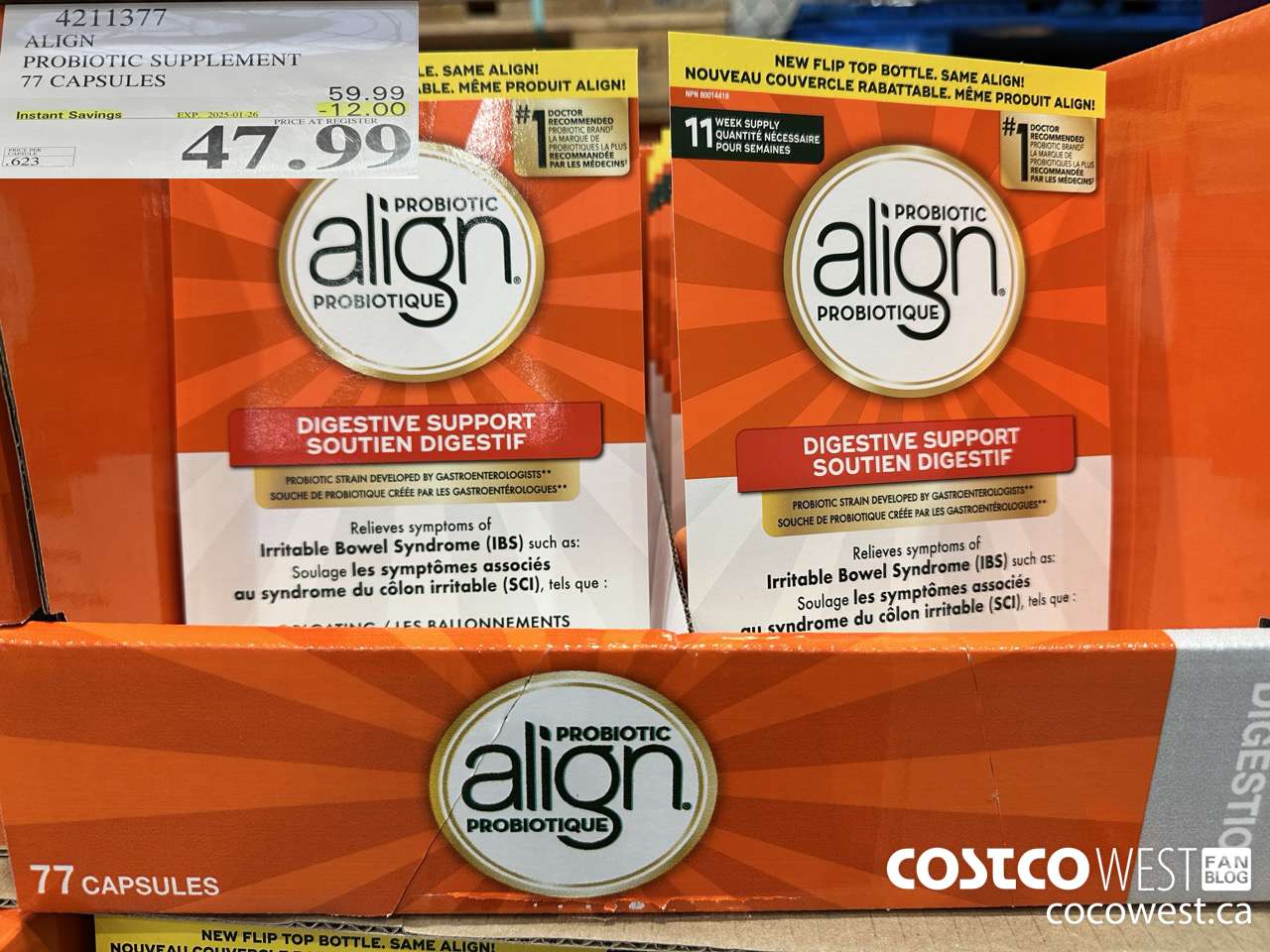 4211377 ALIGN PROBIOTIC SUPPLEMENT 77 CAPSULES ($12.00 INSTANT SAVINGS EXPIRES ON 2025-01-26) $47.99