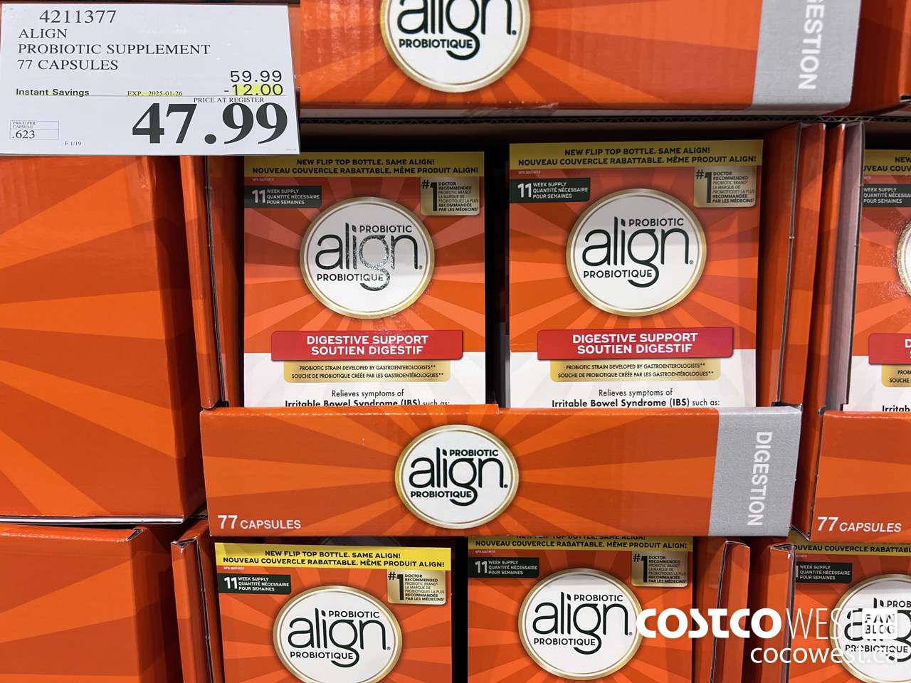 4211377 ALIGN PROBIOTIC SUPPLEMENT 77 CAPSULES ($12.00 INSTANT SAVINGS EXPIRES ON 2025-01-26) $47.99