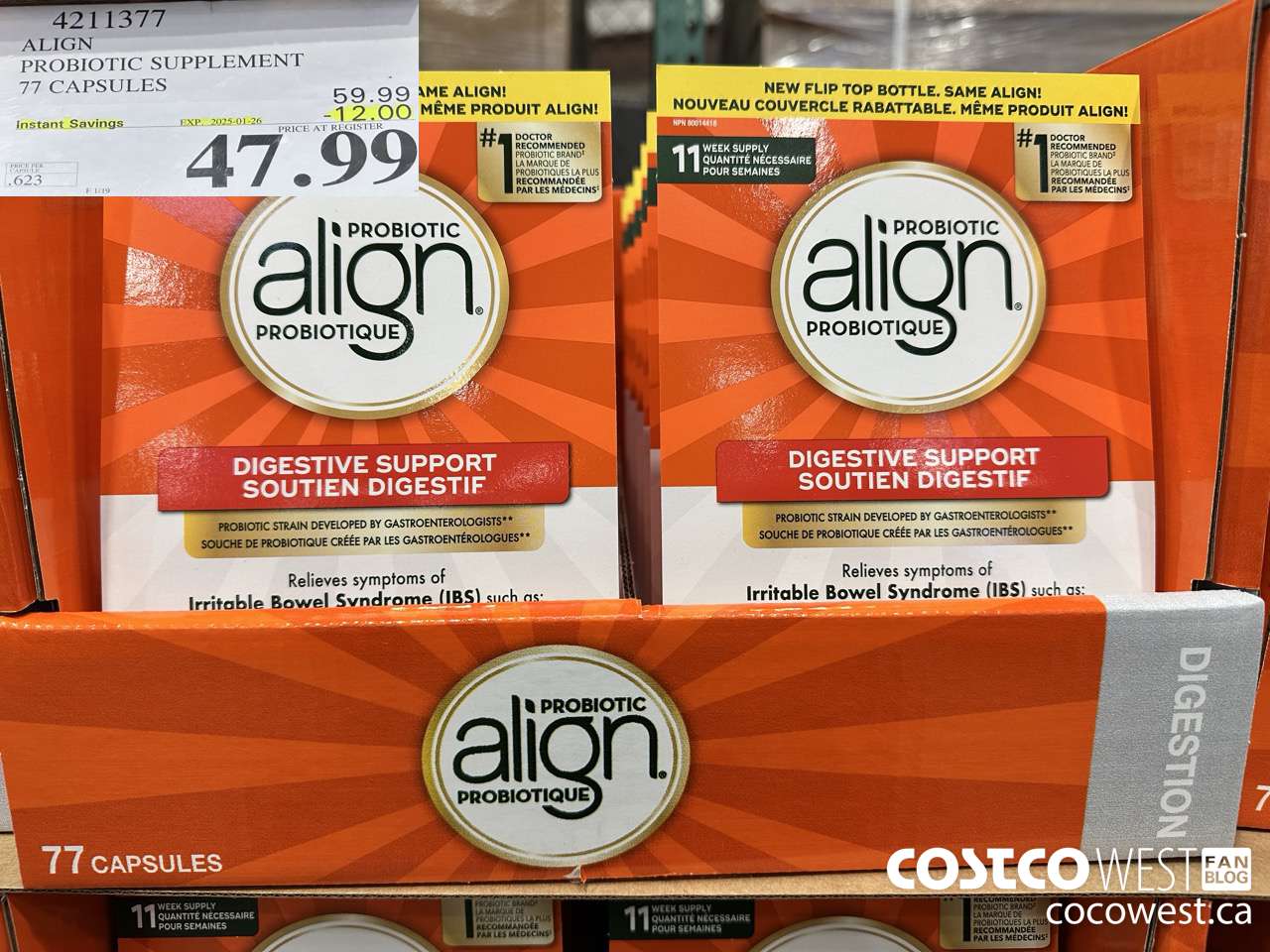 4211377 ALIGN PROBIOTIC SUPPLEMENT 77 CAPSULES ($12.00 INSTANT SAVINGS EXPIRES ON 2025-01-26) $47.99