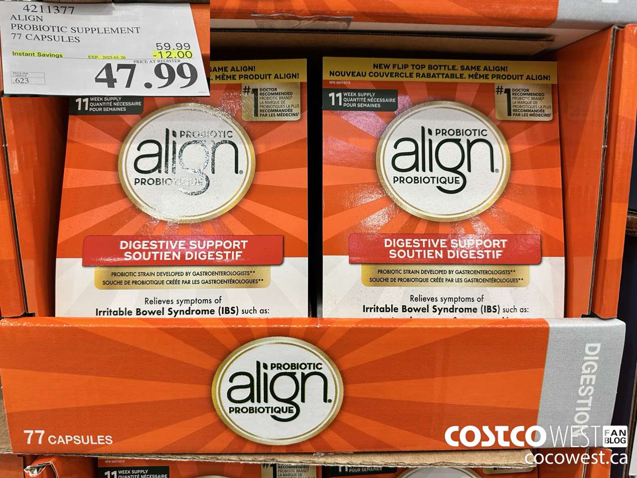 4211377 ALIGN PROBIOTIC SUPPLEMENT 77 CAPSULES ($12.00 INSTANT SAVINGS EXPIRES ON 2025-01-26) $47.99