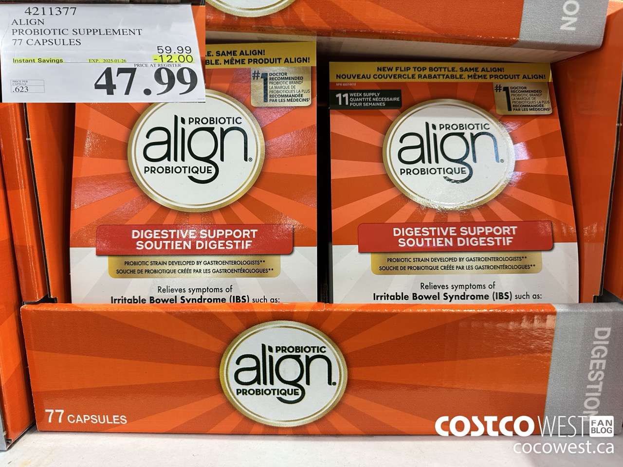 4211377 ALIGN PROBIOTIC SUPPLEMENT 77 CAPSULES ($12.00 INSTANT SAVINGS EXPIRES ON 2025-01-26) $47.99