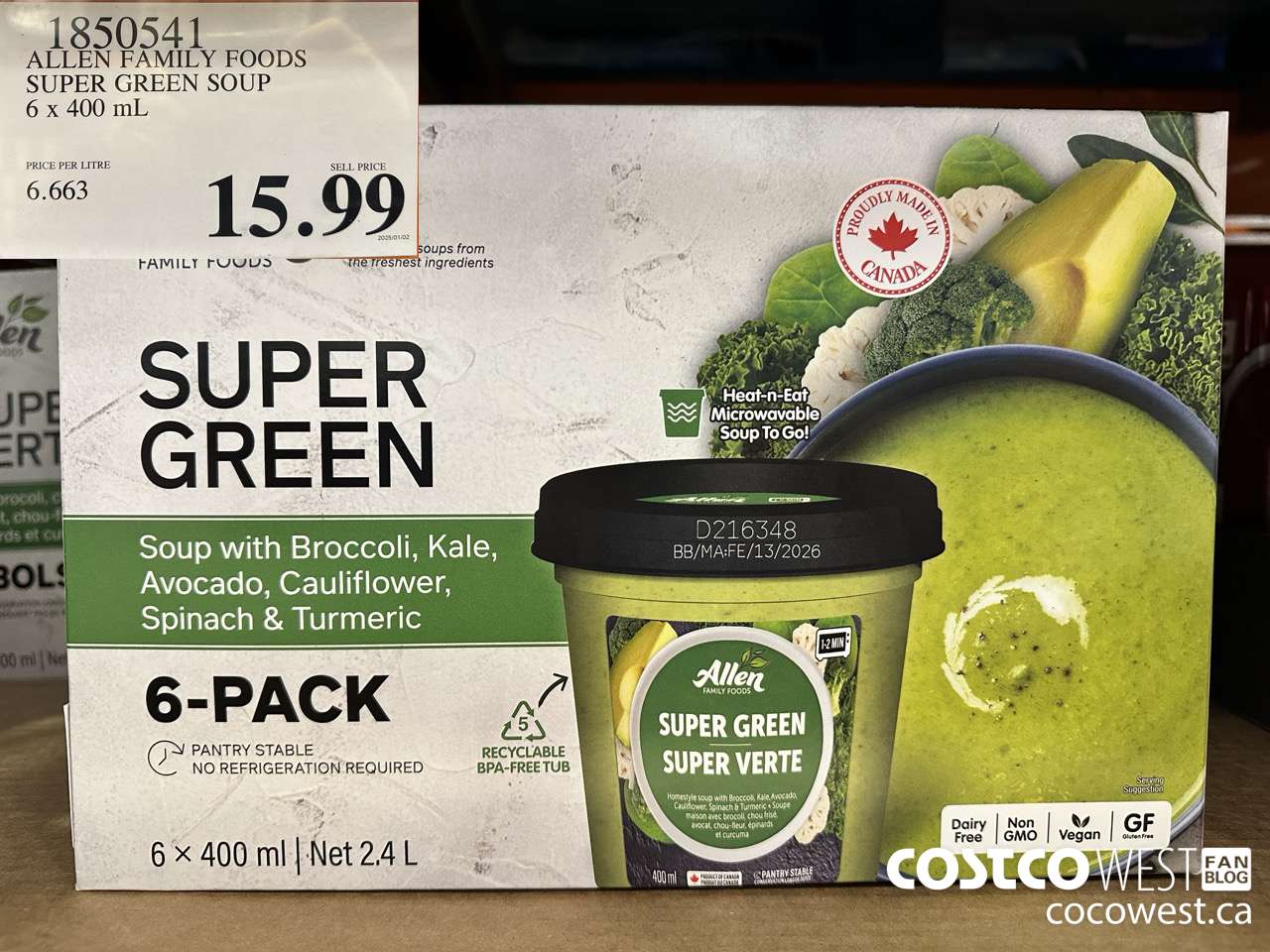 1850541 ALLEN FAMILY FOODS SUPER GREEN SOUP 6 X 400ML $15.99