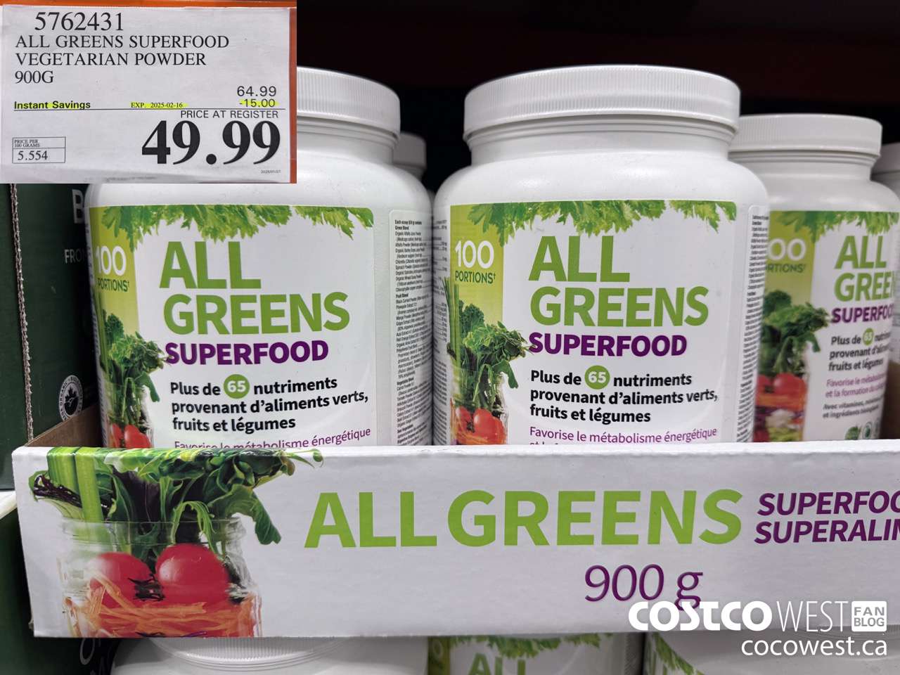 5762431 ALL GREENS SUPERFOOD VEGETERIAN POWDER 900G GLUTEN FREE ($15.00 INSTANT SAVINGS EXPIRES ON 2025-02-16) $49.99