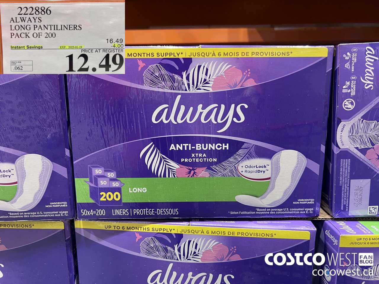 222886 ALWAYS DRI-LINERS LONG PANTILINERS PACK OF 200 ($4.00 INSTANT SAVINGS EXPIRES ON 2025-01-19) $12.49