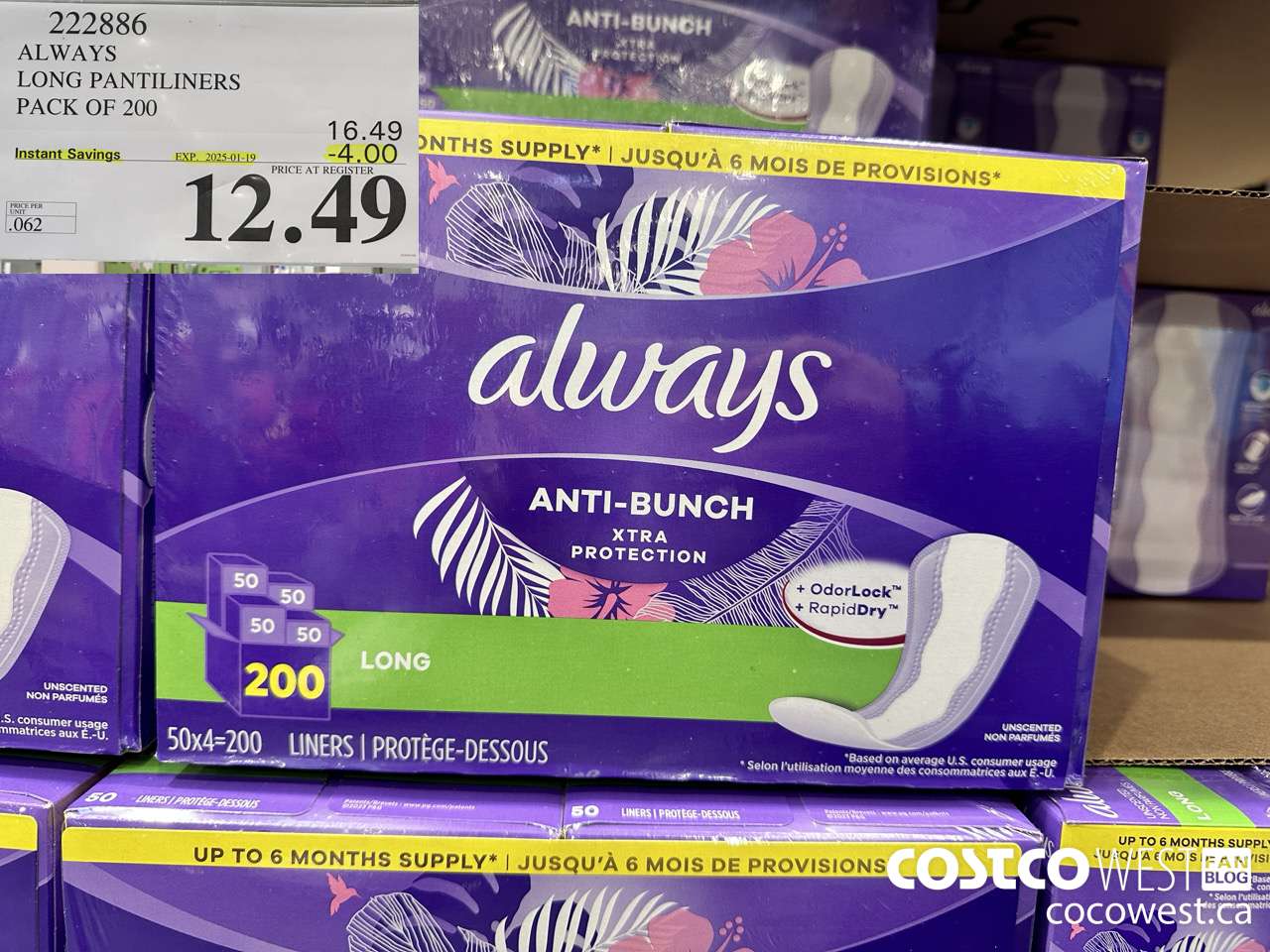 222886 ALWAYS DRI-LINERS LONG PANTILINERS PACK OF 200 ($4.00 INSTANT SAVINGS EXPIRES ON 2025-01-19) $12.49