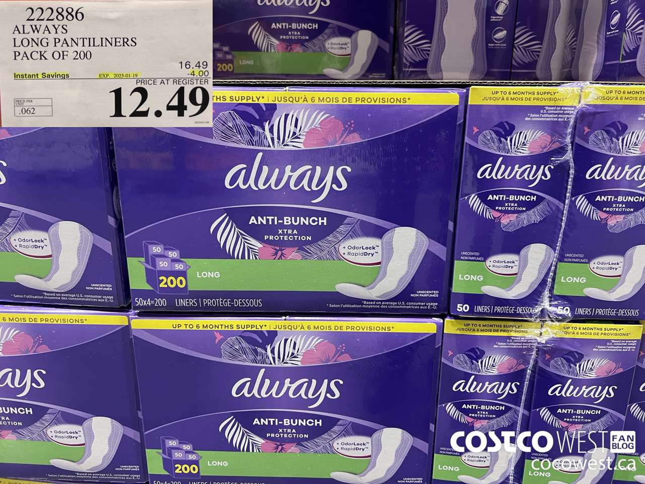 222886 ALWAYS DRI-LINERS LONG PANTILINERS PACK OF 200 ($4.00 INSTANT SAVINGS EXPIRES ON 2025-01-19) $12.49