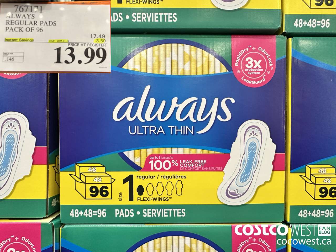 767171 ALWAYS ULTRA THIN PADS REGULAR 96CT ($3.50 INSTANT SAVINGS EXPIRES ON 2025-01-19) $13.99