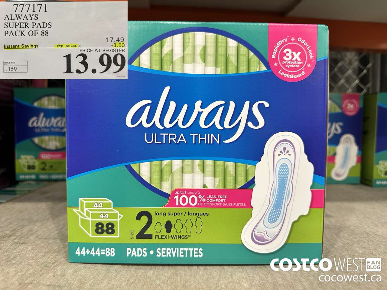 777171 ALWAYS ULTRA THIN PADS SUPER 88CT ($3.50 INSTANT SAVINGS EXPIRES ON 2025-01-19) $13.99