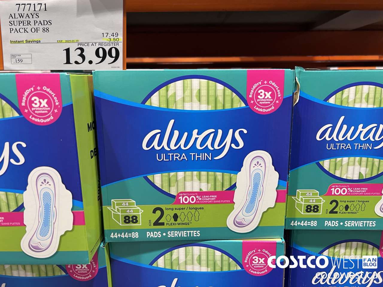 777171 ALWAYS ULTRA THIN PADS SUPER 88CT ($3.50 INSTANT SAVINGS EXPIRES ON 2025-01-19) $13.99