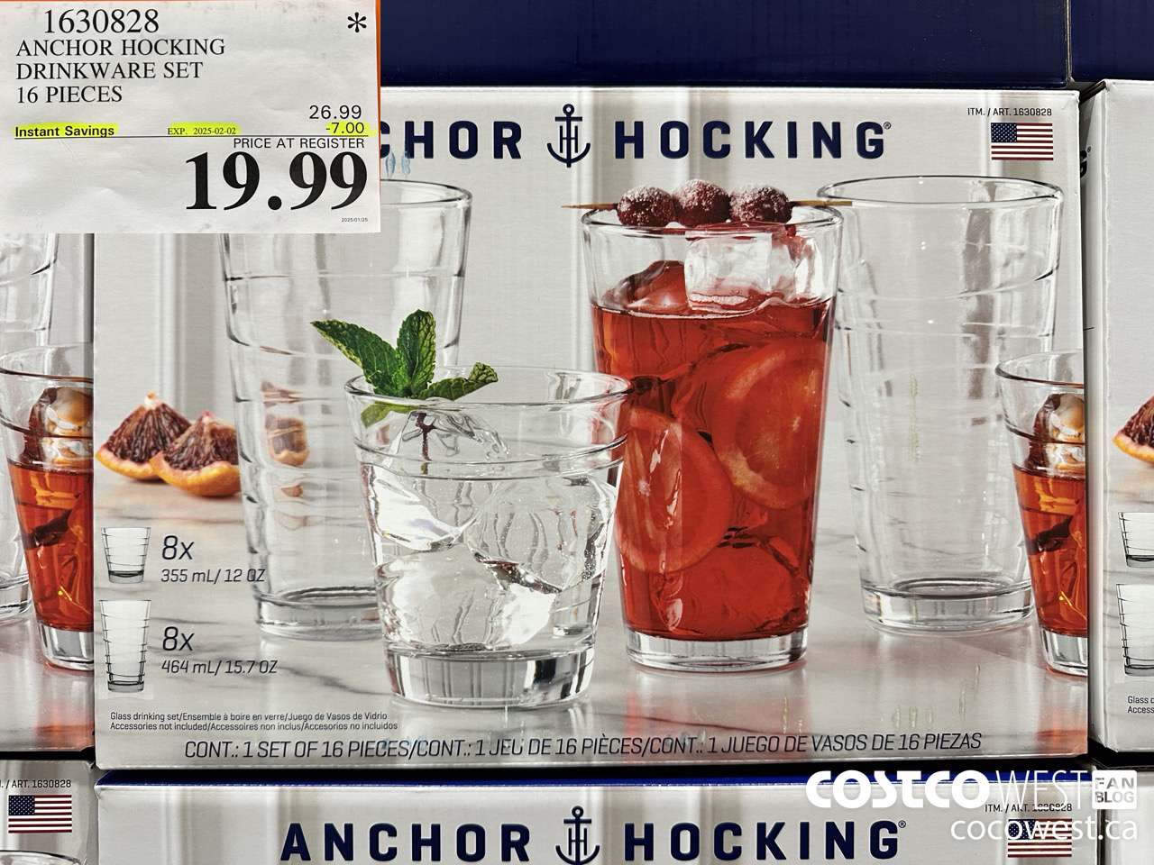 1630828 ANCHOR HOCKING DRINKWARE SET 16 PIECE ($7.00 INSTANT SAVINGS EXPIRES ON 2025-02-02) $19.99