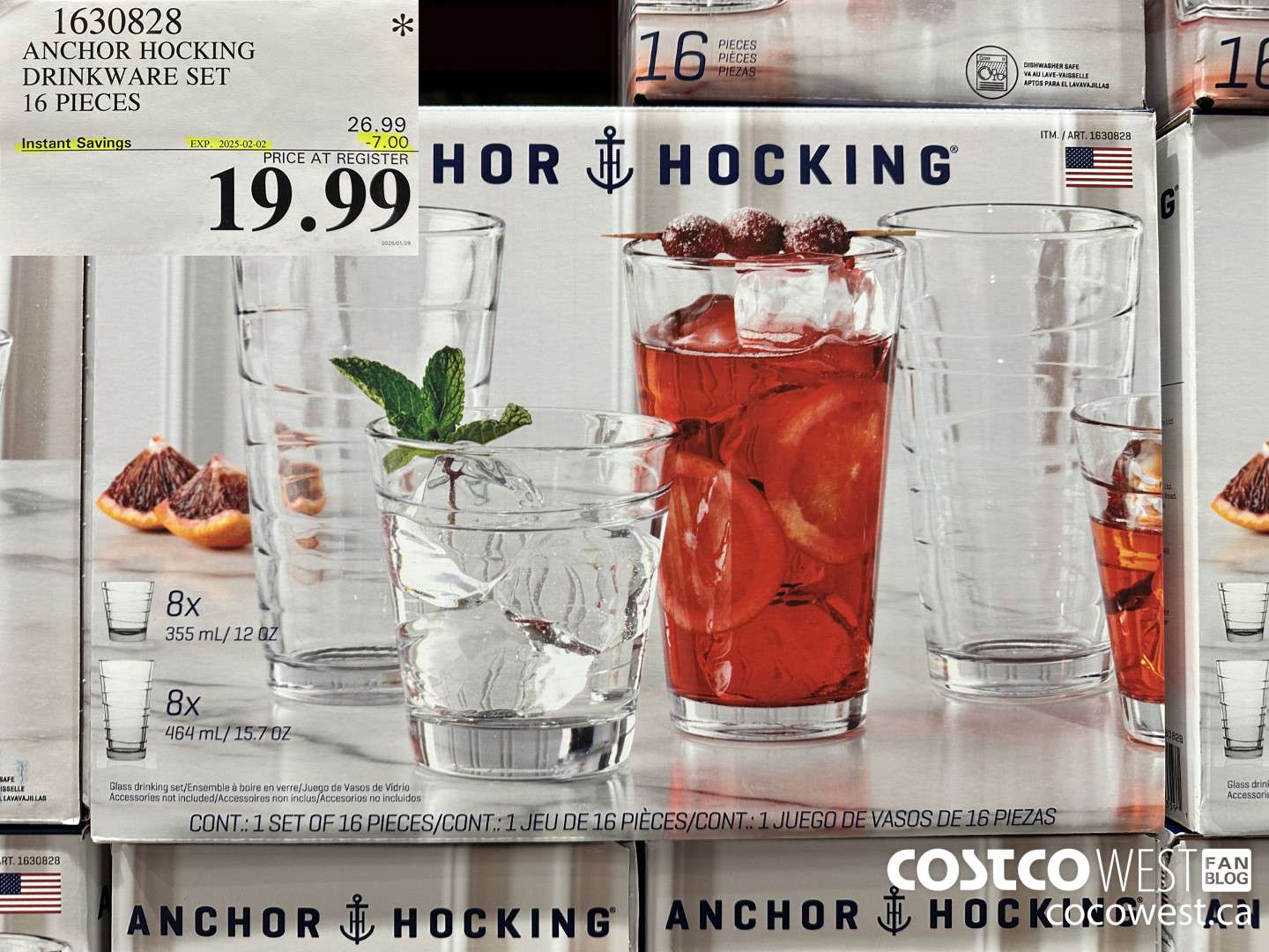 1630828 ANCHOR HOCKING DRINKWARE SET 16 PIECE ($7.00 INSTANT SAVINGS EXPIRES ON 2025-02-02) $19.99
