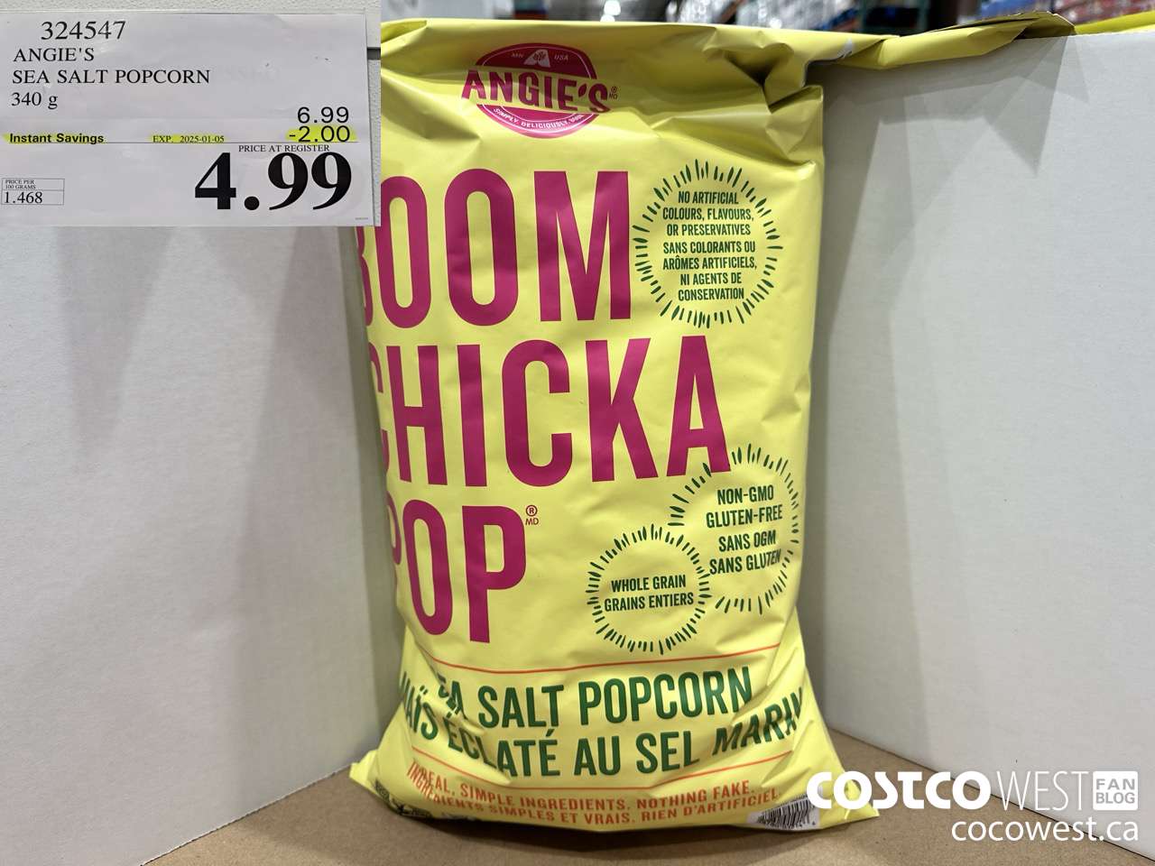 324547 ANGIE'S SEA SALT POPCORN 340 G ($2.00 INSTANT SAVINGS EXPIRES ON 2025-01-05) $4.99