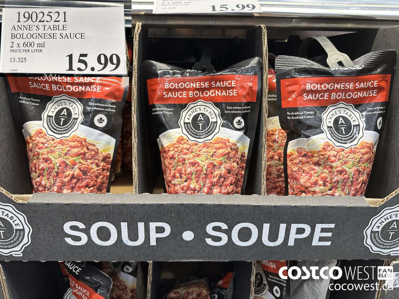 1902521 ANNE'S TABLE BOLOGNESE SAUCE 2 X 600ML $15.99