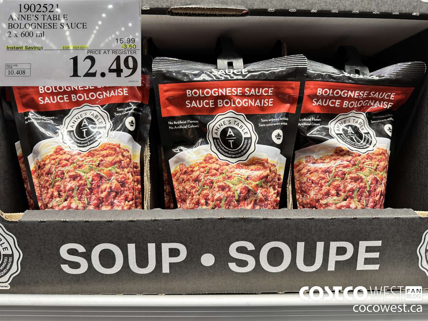 1902521 ANNE'S TABLE BOLOGNESE SAUCE 2 X 600ML ($3.50 INSTANT SAVINGS EXPIRES ON 2025-05-02) $12.49