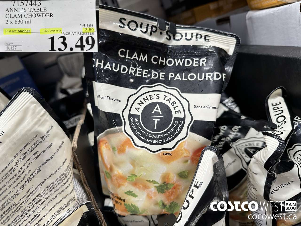 7157443 ANNE'S TABLE CLAM CHOWDER 2 X 830ML ($3.50 INSTANT SAVINGS EXPIRES ON 2025-01-05) $13.49