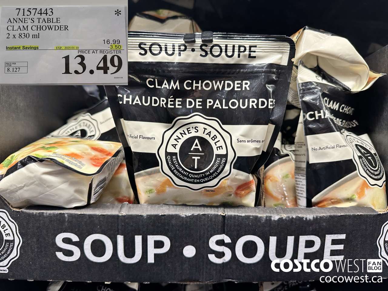 7157443 ANNE'S TABLE CLAM CHOWDER 2 X 830ML ($3.50 INSTANT SAVINGS EXPIRES ON 2025-01-10) $13.49