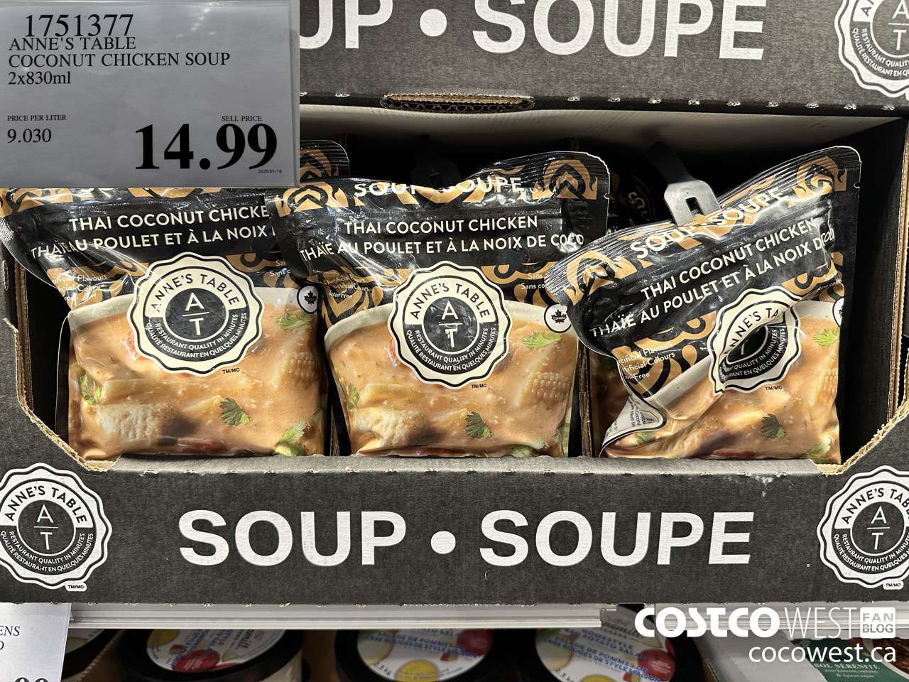 1751377 ANNE'S TABLE COCONUT CHICKEN SOUP 2X830ML $14.99