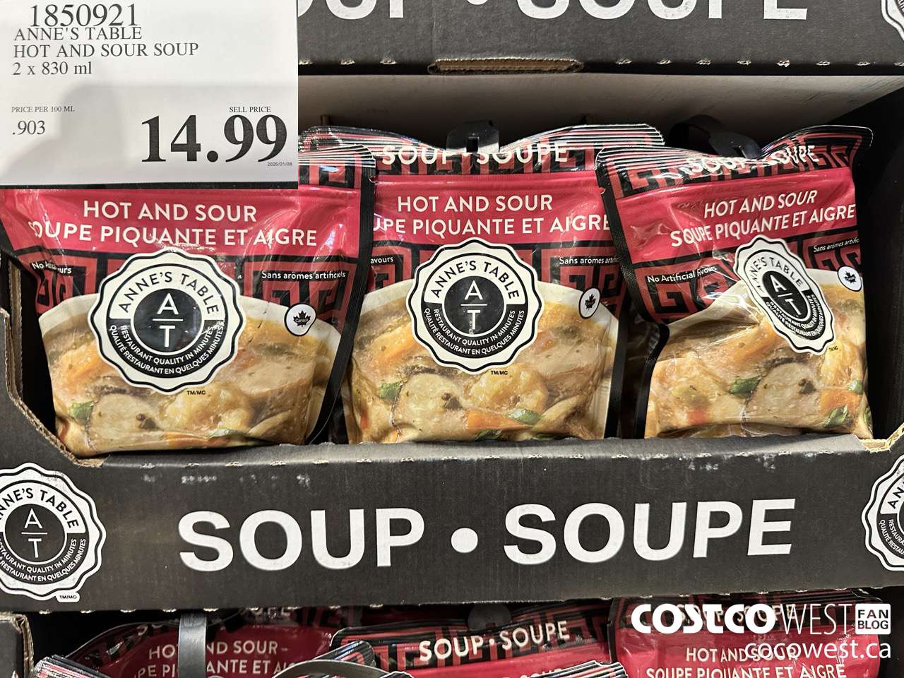 1850921 ANNE'S TABLE HOT AND SOUR SOUP 2 X 830ML $14.99