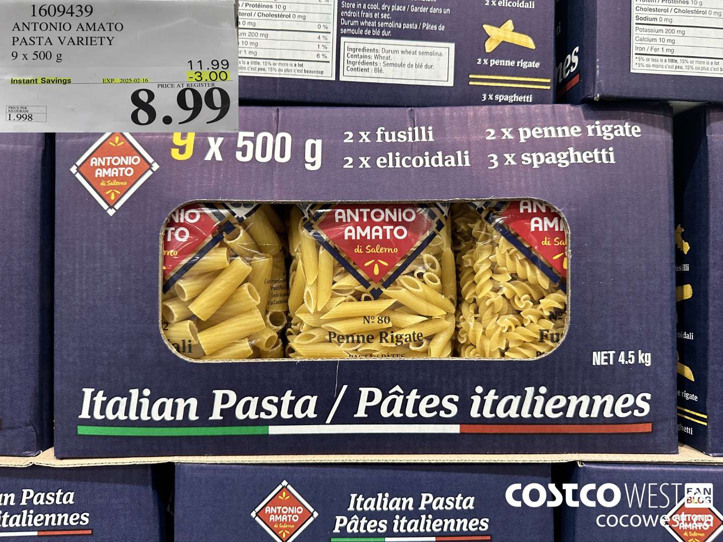 1609439 ANTONIO AMATO ASSORTED PASTA 9 X 500 G ($3.00 INSTANT SAVINGS EXPIRES ON 2025-02-16) $8.99