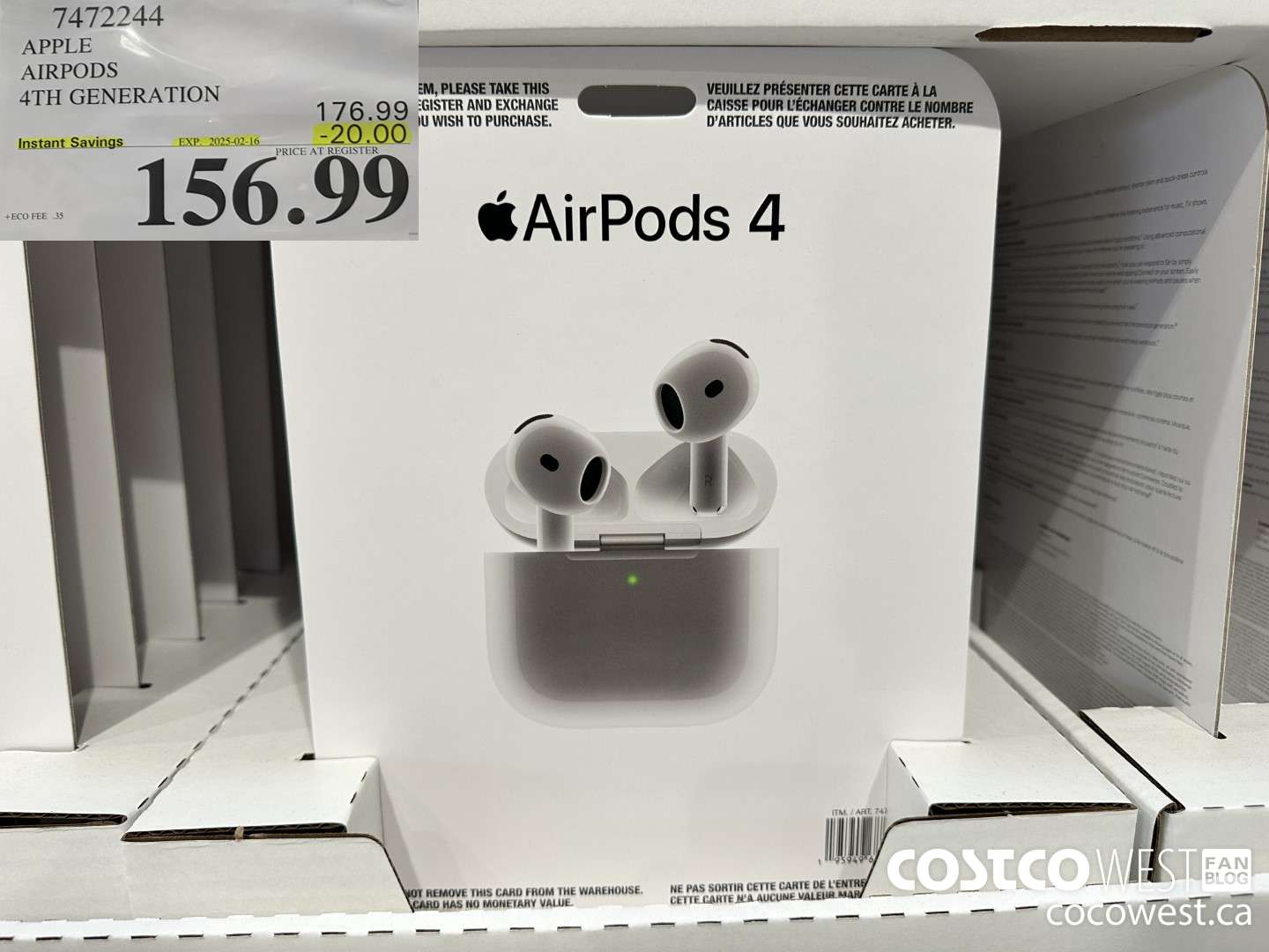7472244 APPLE AIRPODS 4TH GENERATION ($20.00 INSTANT SAVINGS EXPIRES ON 2025-02-16) $156.99