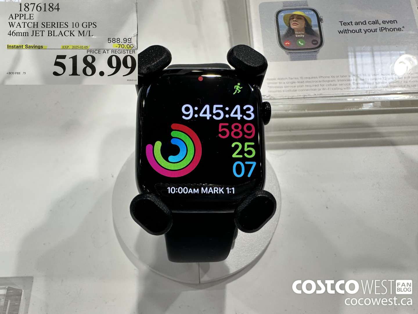 1876184 APPLE WATCH SERIES 10 GPS 46MM JET BLACK M/L ($70.00 INSTANT SAVINGS EXPIRES ON 2025-02-05) $518.99