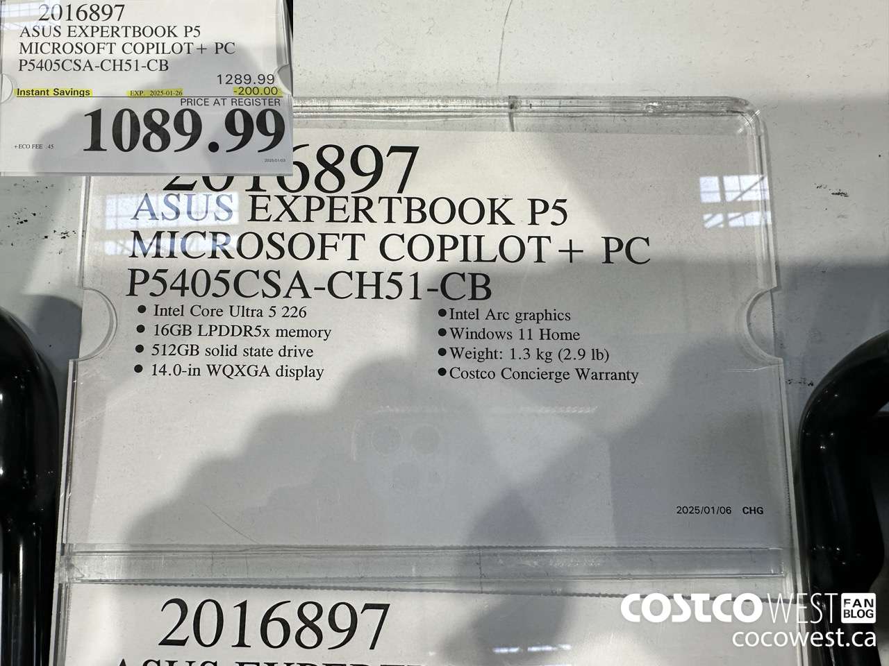 2016897 ASUS EXPERTBOOK P5 MICROSOFT COPILOT + PC P5405CSA-CH51-CB ($200.00 INSTANT SAVINGS EXPIRES ON 2025-01-26) $1089.99