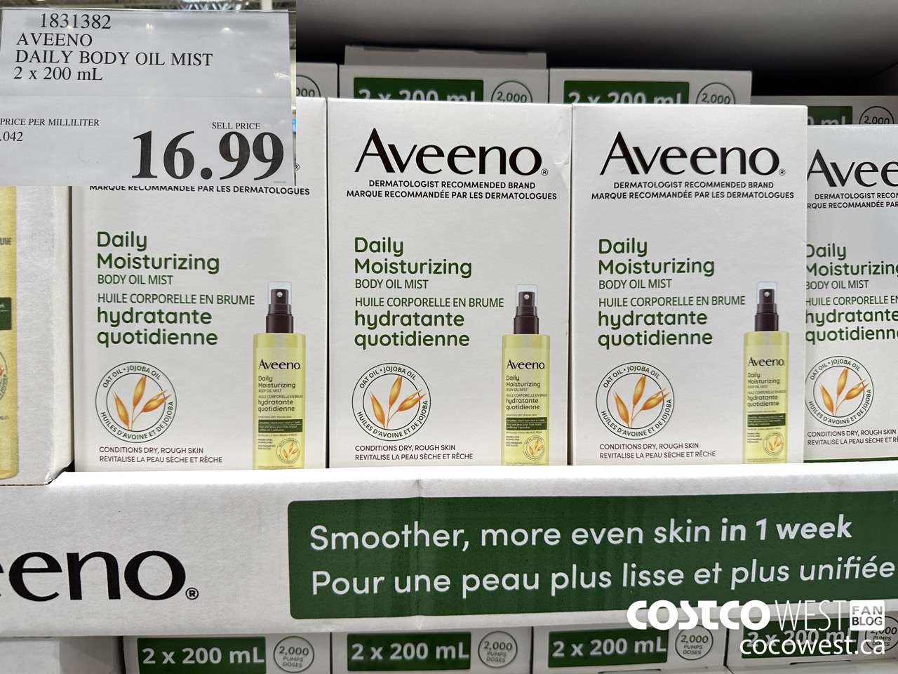 1831382 AVEENO DAILY BODY OIL MIST 2 X 200ML $16.99