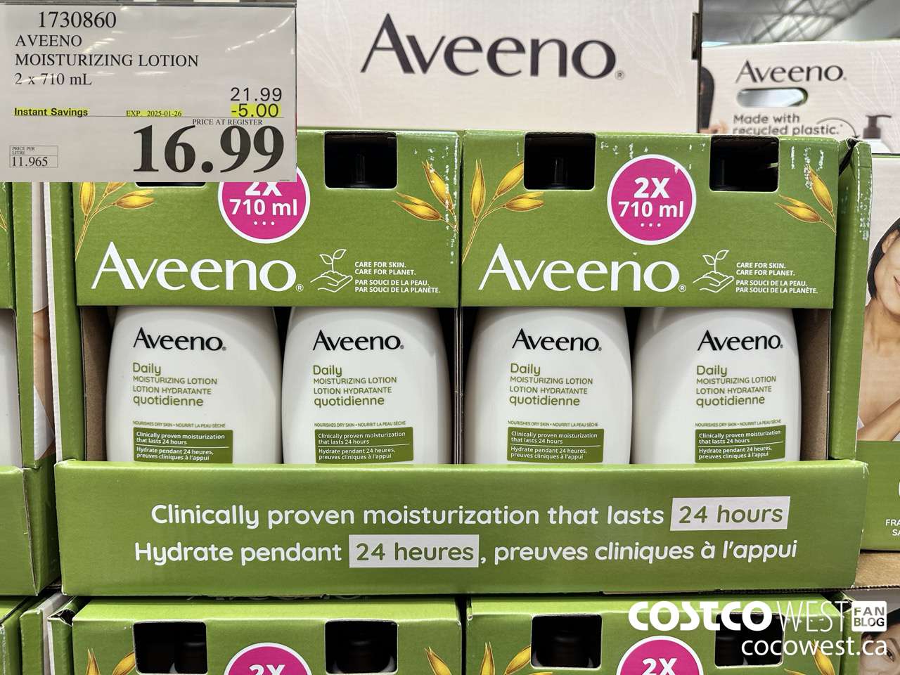 1730860 AVEENO MOISTURIZING LOTION 2 X 710ML ($5.00 INSTANT SAVINGS EXPIRES ON 2025-01-26) $16.99