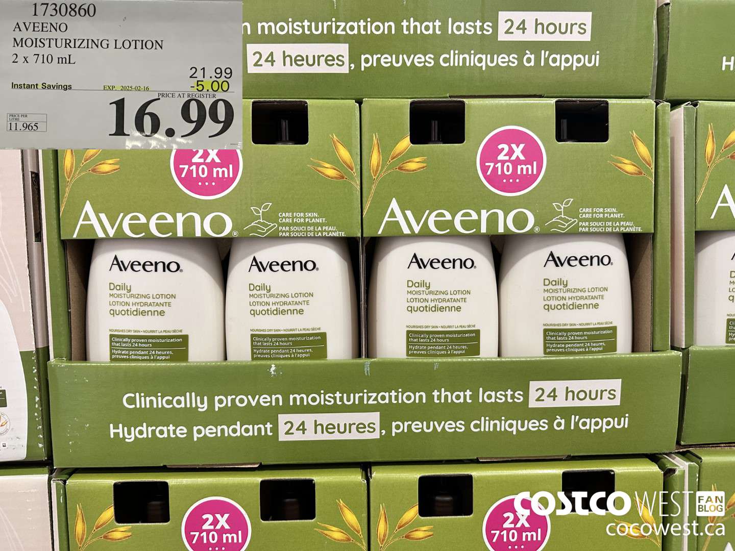 1730860 AVEENO MOISTURIZING LOTION 2 X 710ML ($5.00 INSTANT SAVINGS EXPIRES ON 2025-02-16) $16.99