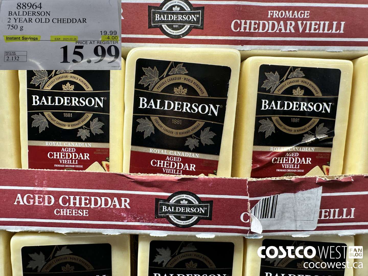 88964 BALDERSON 2 YEAR OLD CHEDDAR 750 g ($4.00 INSTANT SAVINGS EXPIRES ON 2025-02-16) $15.99