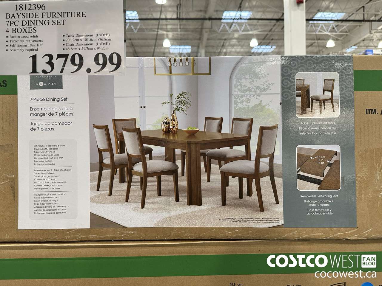 1812396 BAYSIDE FURNITURE 7PC DINING SET 4 BOXES $1379.99