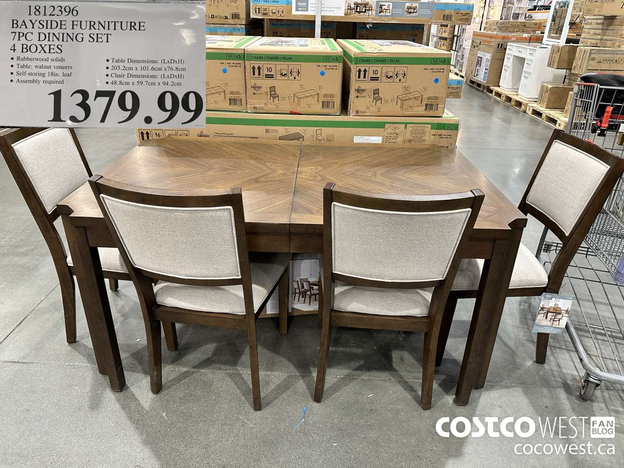 1812396 BAYSIDE FURNITURE 7PC DINING SET 4 BOXES $1379.99