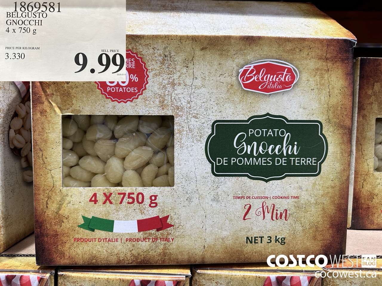 1869581 BELGUSTO GNOCCHI 4 X 750G $9.99