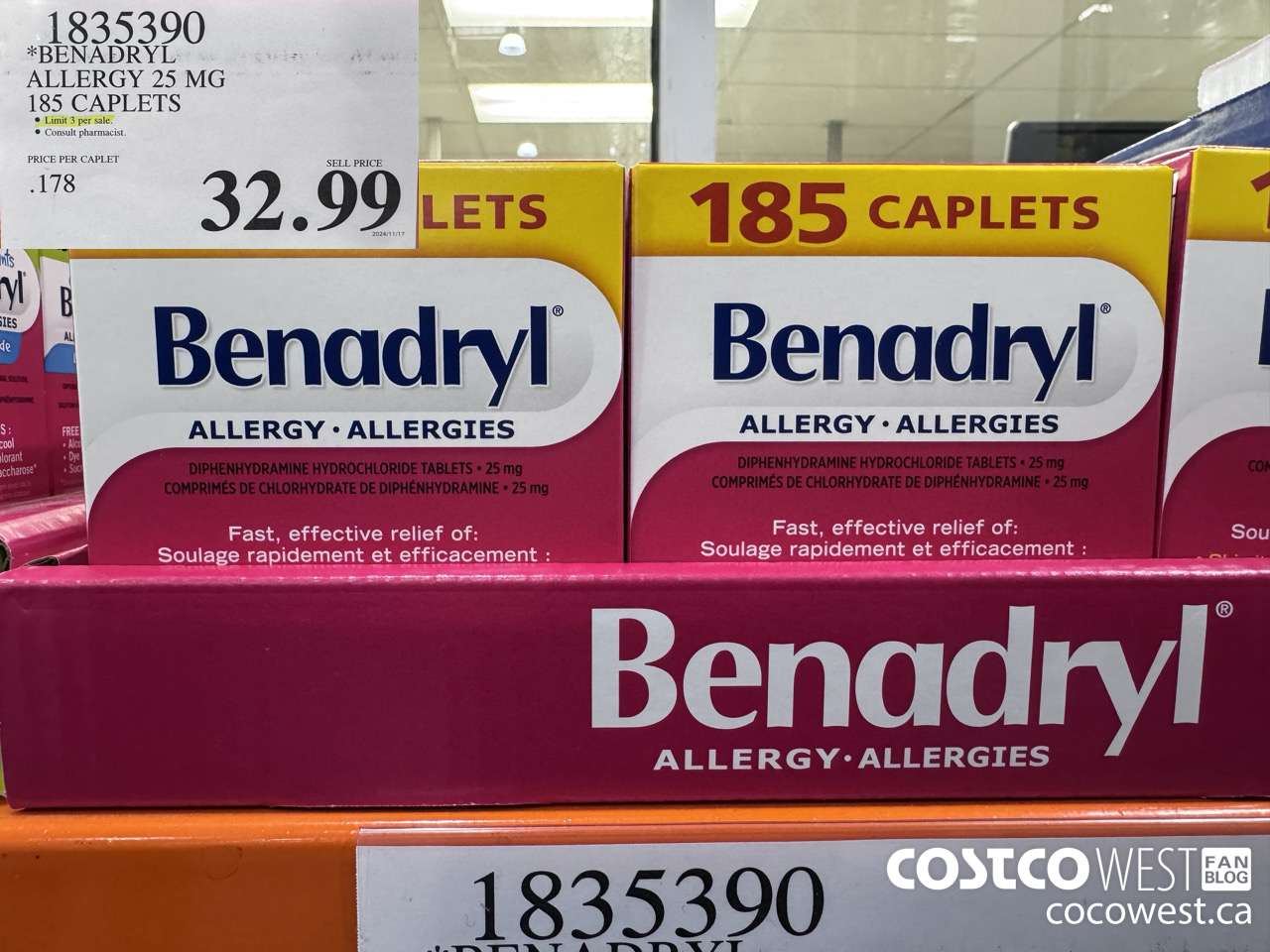 1835390 BENADRYL ALLERGY 25 MG 185 CAPLETS $32.99