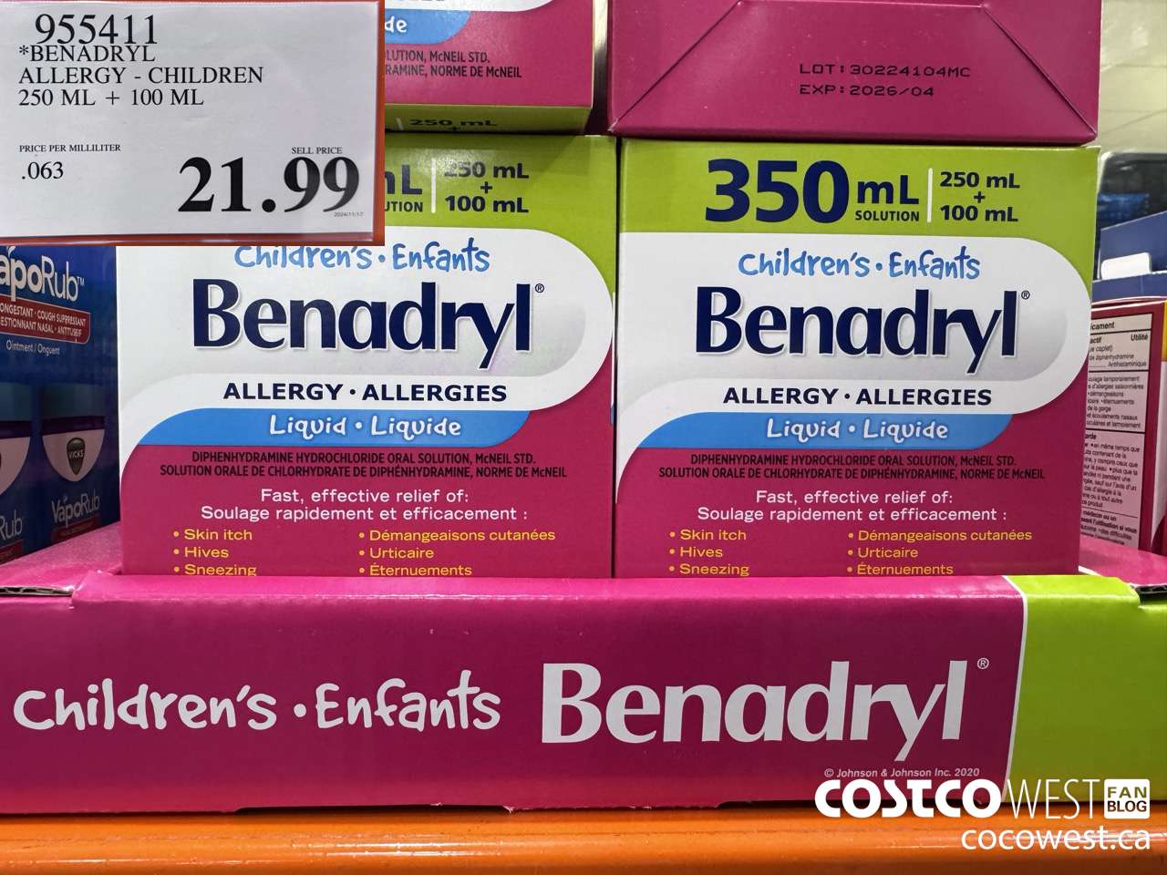 955411 BENADRYL ALLERGY FOR CHILDREN 250 ml+ 100 ml $21.99